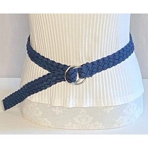Womens Woven Belt XL Blue Acrylic Fabric D Ring Buckle